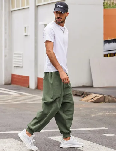 Miniatura 2 de COOFANDY Pantalones de harén hippie para hombre, holgados, de lino, bohemio, para yoga, casual, con entrepierna caída, pantalones