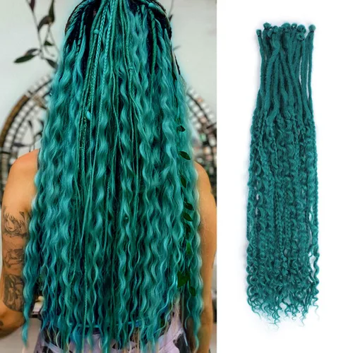 Miniatura 47 de Extensiones de rastas trenzadas bohemias de 24 pulgadas, 10 hebras de rastas sintéticas rizadas color marrón degradado con trenza de caja, rastas