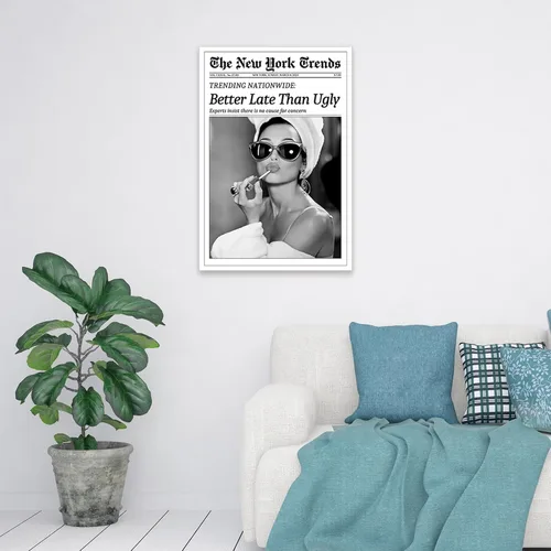 Miniatura 5 de FBKDVC Póster de pared de periódico retro de moda en blanco y negro para mujer, póster artístico con texto en inglés "Better Late Than Ugly Vintage