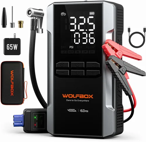 Miniatura 11 de WOLFBOX Arrancador de 3000 A con compresor de aire, batería portátil de coche de 59.2 Why 160 PSI con carga rápida de 65 W, batería de 12 V