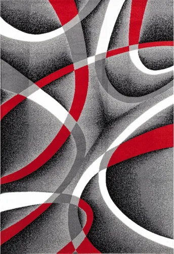 Miniatura 7 de 2305 Alfombra abstracta moderna roja, negra, y beige, Polipropileno, Gris