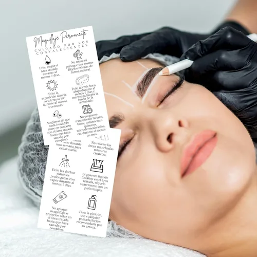 Miniatura 5 de Tarjeta de instrucciones de cuidado posterior de la PMU de maquillaje permanente español Paquete de 50 instrucciones Instrucciones