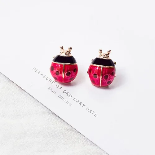 Miniatura 3 de 2 pares de pendientes de mariquita con circonita cúbica para mujer, diseño de insectos y mariquitas, diseño de lunares, color negro, rojo