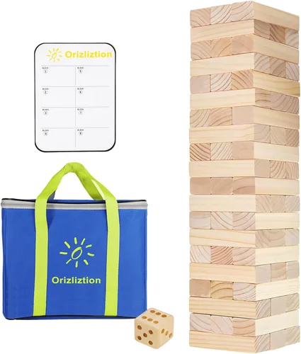 Miniatura 10 de Juego de Torre Tambaleante, Juegos al Aire Libre para Adultos y Niños, Más de 3.3 Pies, 60 Piezas Premium de Juegos de Apilamiento de Madera
