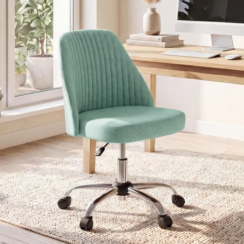 Miniatura 18 de DUMOS Silla de oficina, cómoda silla de escritorio giratoria con ruedas, asiento ancho, sin brazos, altura ajustable, sillas de computadora