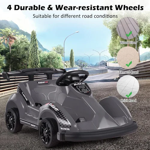 Miniatura 5 de Costzon Go Kart Racer de 6 V con control remoto de 2.4 G, juguete eléctrico para niños con cinturón de seguridad, música, puerto USB, Negro