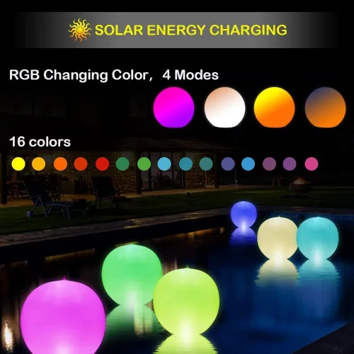 Miniatura 2 de Paquete de 2 bolas de luz flotante para piscina, 14 pulgadas inflables que cambian de color, bola de luz LED para piscina, globo brillante, luz LED