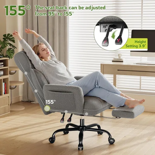 Miniatura 3 de DurayLoly Silla de oficina grande y alta con brazos y respaldo ajustables, silla de oficina ergonómica con reposapiés y tela cómoda para oficina