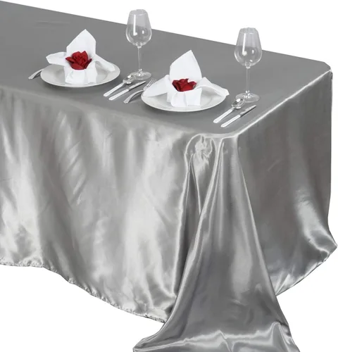 Miniatura 11 de BalsaCircle Mantel rectangular de satén beige de 90 x 132 pulgadas para mesa de boda, fiesta, recepción, eventos, cocina y comedor