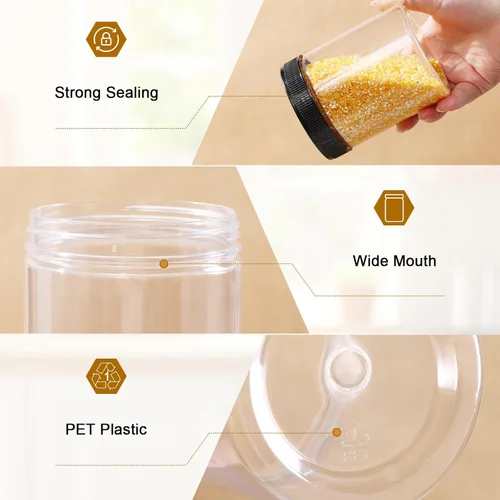 Miniatura 8 de Janisfirst Tarros de plástico transparente de 16 onzas con tapas, recipientes herméticos ideales para alimentos secos, mantequilla de maní