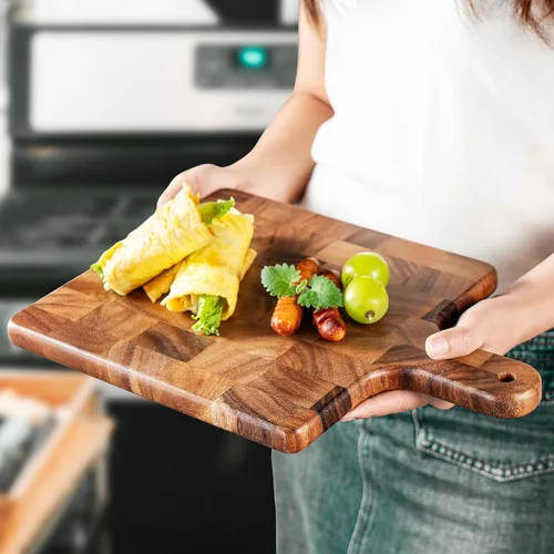 Miniatura 4 de Tabla de cortar de grano final con mango para carne, tabla de queso, verduras, pan, tabla de servir de madera decorativa para cocina y comedor, 13 x