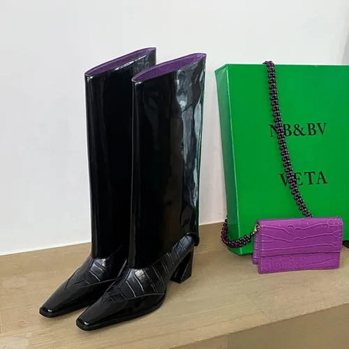 Miniatura 2 de Vertundy Botas altas hasta la rodilla para mujer, botas largas plegables, botas altas gruesas de pantorrilla ancha, botas altas con punta cuadrada