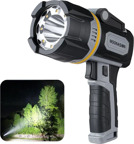 Foco Recargable de 100000 Lúmenes, Linterna de Foco LED Superbrillante con Luz COB y Soporte Plegable, Foco de Mano Grande de Larga Duración para