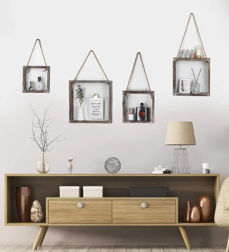 Miniatura 5 de J JACKCUBE DESIGN MK571A - Estantes cuadrados flotantes para colgar en la pared, estantes de madera rústica, cajas de sombra, decoración bohemia