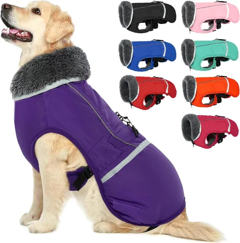 Miniatura 8 de QBLEEV Abrigo cálido para perro, chaqueta reflectante para perro, abrigo de invierno impermeable para perro, cuello alto, ropa de perro para clima