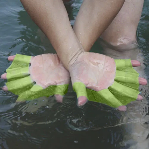 Miniatura 2 de Polytree Aletas de silicona para equipo de natación, aletas de malla a mano, guante de entrenamiento (verde, L)