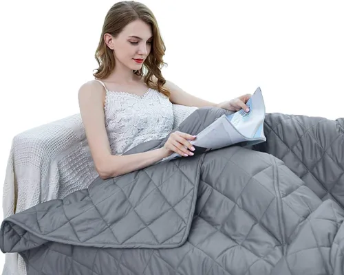 ZZZhen - Manta con peso de alta transpirabilidad - 48''x72'' 15LB - Mantas pesadas premium - Sueño tranquilo para adultos y niños, edredones Gris