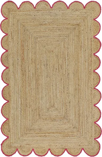 Miniatura 16 de Alfombra festoneada de yute natural, borde negro, 2 x 3 pies