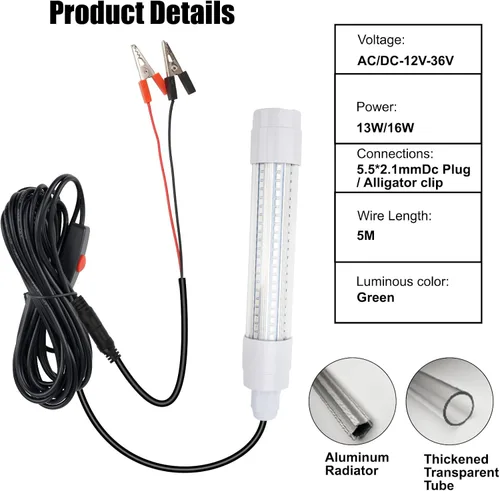 Miniatura 4 de Linkstyle Luz de pesca sumergible subacuática de 126 LED con cable de 16.4 ft, 13 W CC 12 V 33.8 fl oz LED buscador de peces lámpara de atracción +