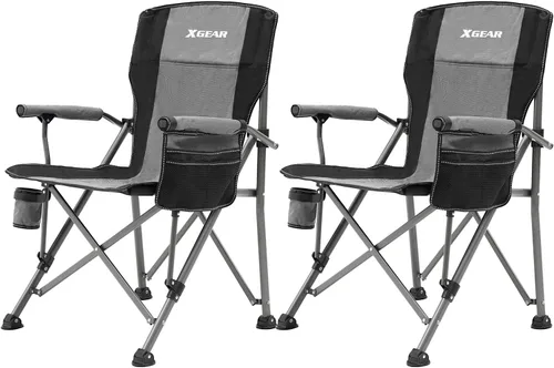 Miniatura 8 de XGEAR Silla de camping con brazo duro y respaldo alto, resistente con soporte para tazas, para campamento, pesca, senderismo, al aire libre, bolsa