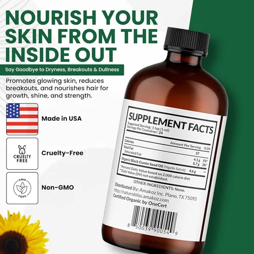Miniatura 4 de NaturoBliss Aceite orgánico de semillas negras 100% virgen prensado en frío Omega 3 6 9 súper antioxidante para apoyo inmunológico, articulaciones