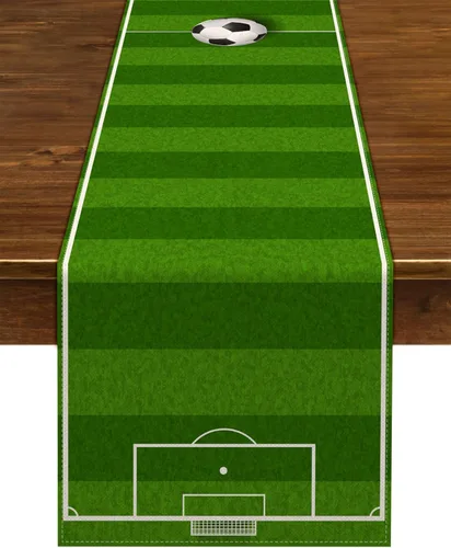 Nepnuser Camino de mesa de fútbol de lino, decoración de mesa deportiva, suministros de fiesta de cumpleaños para granja, rústico, vintage, para el