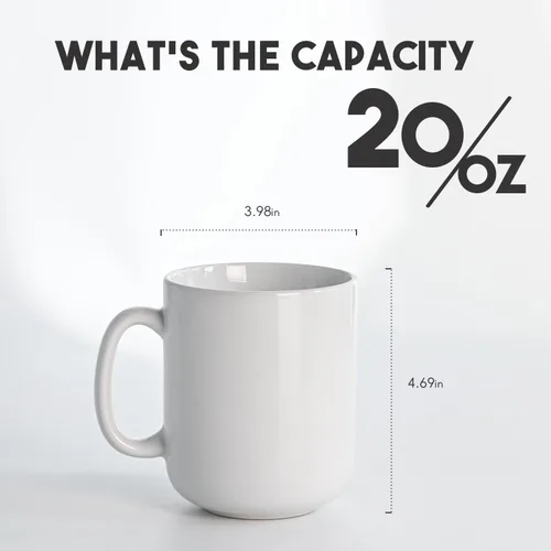 Miniatura 2 de harebe Taza de café grande de 20 onzas, taza de té de cerámica lisa para oficina y hogar, gran capacidad con asa, color blanco