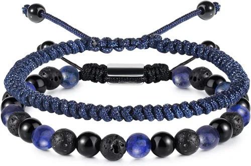 Pulseras de cuentas negras para hombres y niños 0.236 in de obsidiana ónix cuentas de lava para hombre conjunto de pulseras para hombre - Genial