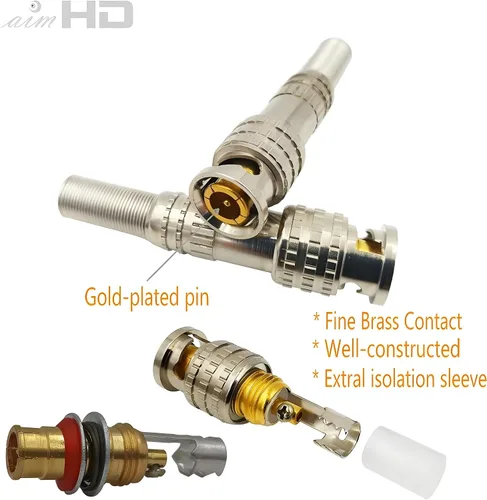Miniatura 2 de Paquete de 10 conectores macho BNC RG59 RG6 atornillados terminales coaxiales chapados en oro para cámaras de vigilancia de seguridad CCTV, cables