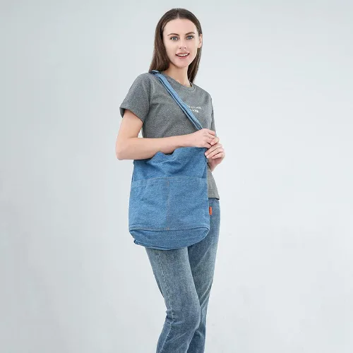 Miniatura 2 de ROUROU Bolso bandolera de tela vaquera para mujer, bolso cruzado de lona de gran capacidad