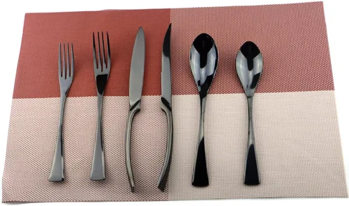 Miniatura 2 de Juego de cubiertos de acero inoxidable negro pulido con espejo, cuchillo de carne, tenedor, tenedor de ensalada, cuchara de postre, 24 piezas