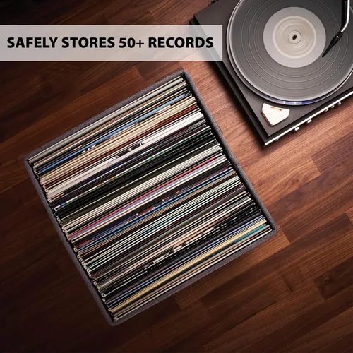 Miniatura 4 de ZICOTO Caja Decorativa de Almacenamiento de Discos de Vinilo para Más de 50 Discos Sencillos - Soporte de LP Robusto y Fácil de Transportar con Tapa