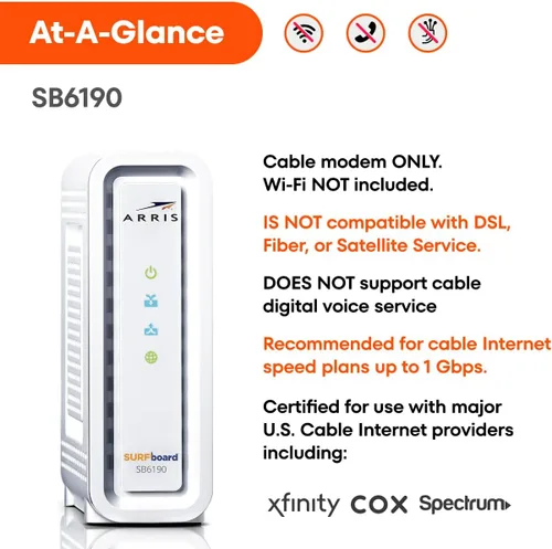 Miniatura 5 de ARRIS (SB6190) - Módem de cable - Módem Gigabit DOCSIS 3.0 32x8, [Consulta con tu proveedor la compatibilidad] 1 Puerto Gbps, Velocidad máxima