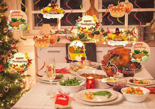 Miniatura 4 de 24 piezas de decoración de remolinos colgantes de otoño, decoración de techo colgante de Acción de Gracias, cesta colgante, pavo, calabaza, pastel