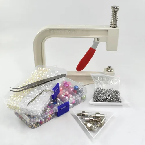 Miniatura 5 de SHRJ Herramientas de ajuste de perlas, máquina de prensa manual con cuentas de perlas coloridas, remaches y pinzas, para decorar ropa, vestidos