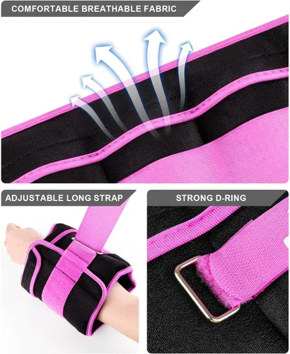 Miniatura 2 de Pesas de tobillo ajustables de 1-3/4/5/6/8/10/12/15/20 libras, par con peso extraíble para correr, gimnasia, aeróbic, terapia física Púrpura