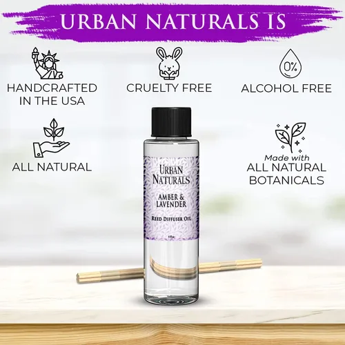 Miniatura 3 de Urban Naturals Recambio de aceite difusor de varillas ámbar y lavanda, lavanda relajante, ámbar cálido, aroma calmante para habitación, 4 onzas +