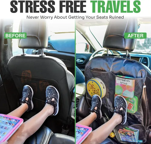 Miniatura 3 de Protectores Auto respaldo de asiento Kick Mat + 4 grandes bolsillos organizadores by Lebogner. Fundas para asientos para la parte posterior de tu