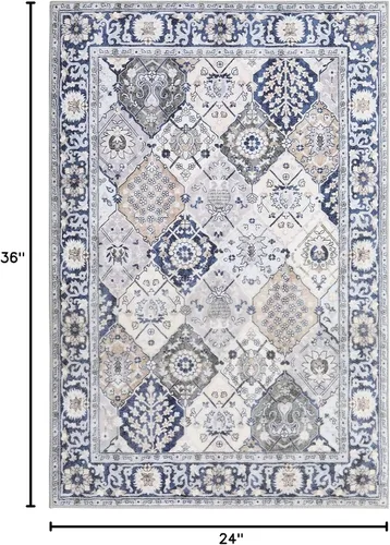 Miniatura 2 de Alfombra marroquí de enrejado de 2 x 3 pulgadas, lavable, vintage con estampado floral, alfombra bohemia antideslizante para interiores