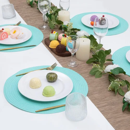 Miniatura 3 de SHACOS Juego de 4 manteles individuales redondos lavables de 15 pulgadas, de algodón, poliéster, trenzados, para mesa de comedor, boda, decoración