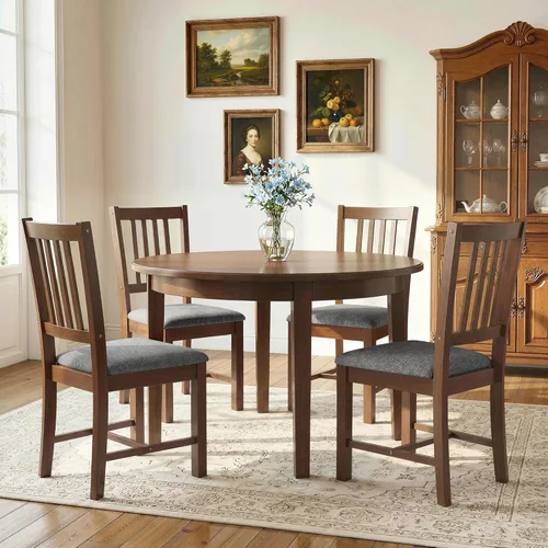 Miniatura 9 de HOMCOM Juego de 2 sillas de comedor de madera, modernas sillas de cocina tapizadas de mediados de siglo con respaldo de listones, patas de madera