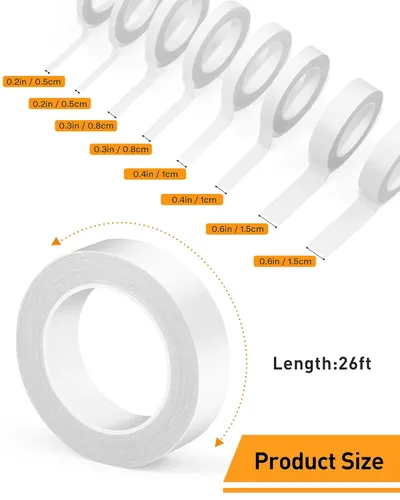 Miniatura 2 de 8 Rollos de Cinta de Doble Cara Fina de Varios Tamaños para Manualidades, Artes, Álbumes de Recortes, Fotografía, Respaldo de Papel, Fácil de Rasgar