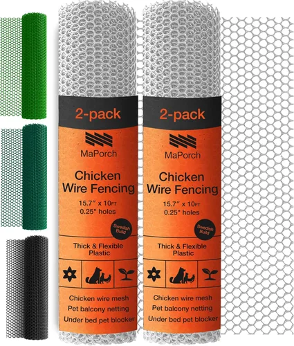 Miniatura 11 de MaPorch - Cerca de alambre de pollo de plástico en malla verde - Malla de 15.7 pulgadas x 10 pies - Protección resistente al clima y valla