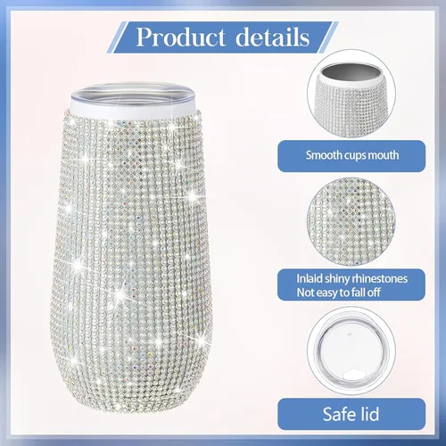 Miniatura 3 de Tessco Vasos Tumbler con Pedrería Brillante con Pajita Botella de Agua con Purpurina Tumbler de Pajita de Acero Inoxidable Vaso Aislado con Pedrería