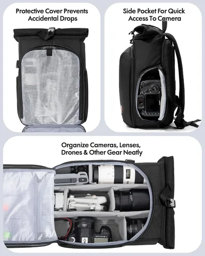 Miniatura 3 de Smasrob Mochila para cámara con funda acolchada para laptop y soporte para trípode, bolsas para cámara para fotógrafos con divisores ajustables