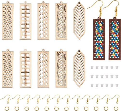 Miniatura 19 de Juego de 20 piezas de aretes de bola deportiva para fútbol, baloncesto, rugby, dijes de madera, 5 estilos, aretes de bola deportiva con ganchos
