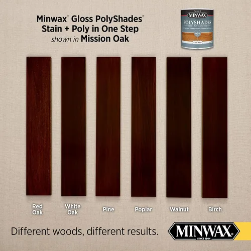 Miniatura 2 de Minwax PolyShades Tinte de Madera + Acabado de Poliuretano – Cuarto, Roble Misión, Brillo Mission Oak