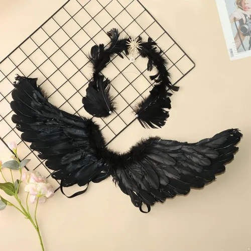 Miniatura 5 de YOOJIA Halloween Angel Devil Feather Wings with Headband Fluffy Hair Hoop Costume Accessories for Christmas Dress Up Party