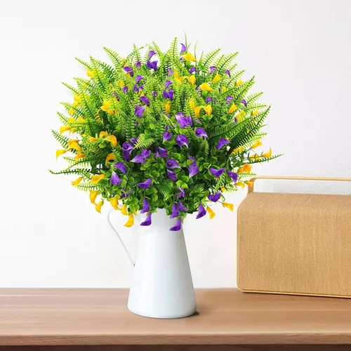Miniatura 4 de GREENRAIN 6 paquetes de flores artificiales de plástico sintético para exteriores, resistentes a los rayos UV, plantas falsas, flores, jardín