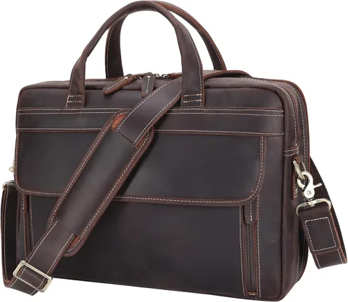 Miniatura 7 de Masa Kawa Maletín de Cuero para Hombre de 15.6", 17" para Computadora Portátil, Bolso de Negocios, Viaje, Trabajo, Mensajero, Bandolera, Bolso